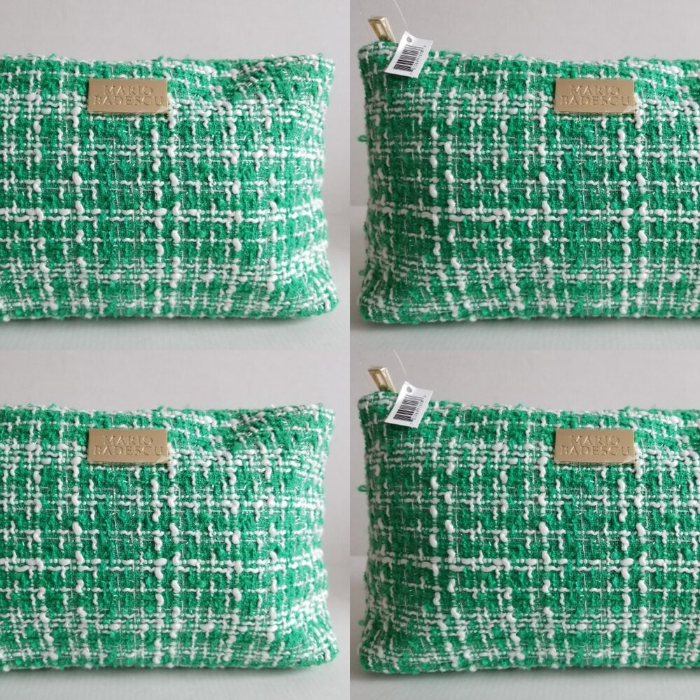 Marios Badescu Tweed Green/White Toiletry Bag Makeup Cosmetic Bag 4 PIECES